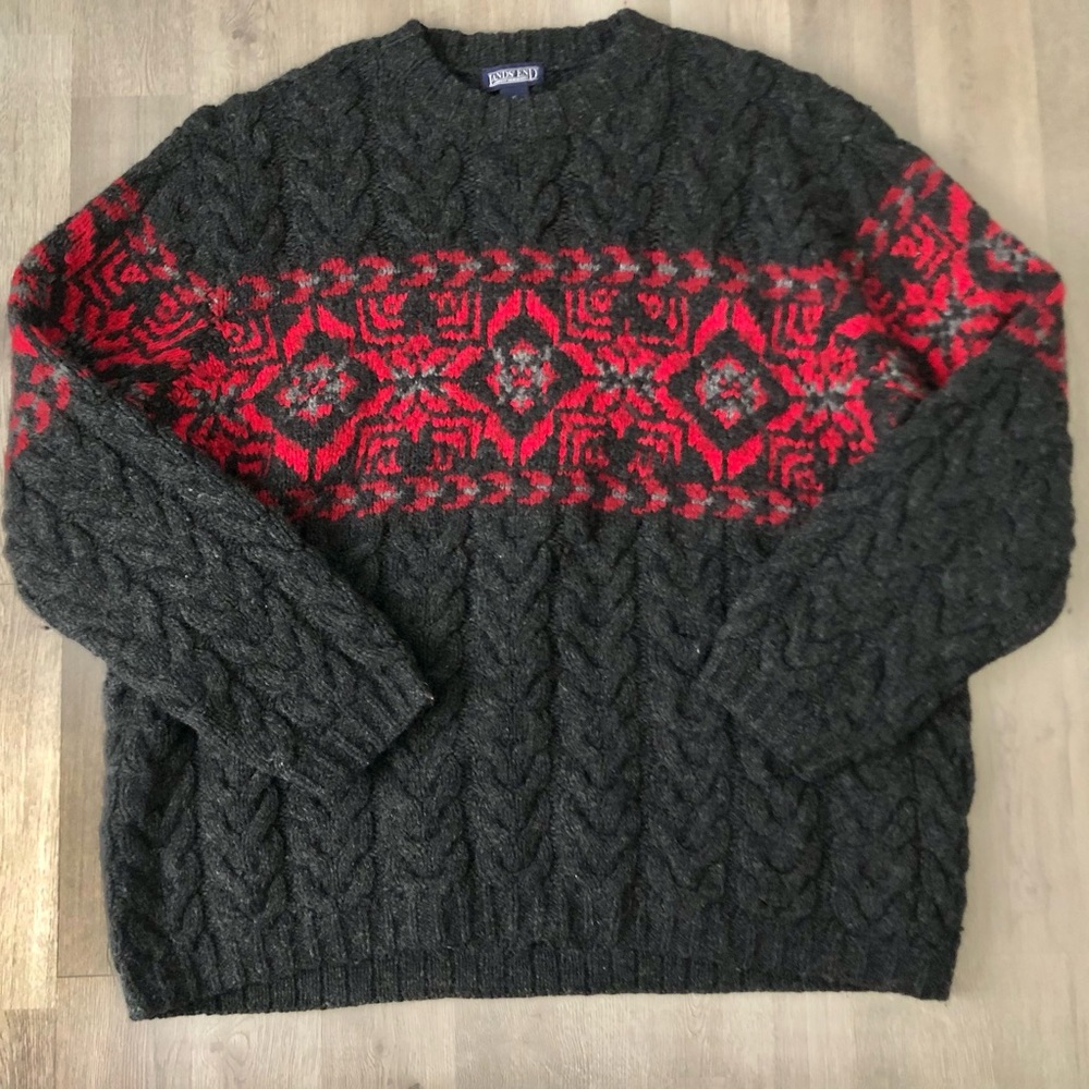 Chunky cable knit fisherman pullover sweater 100% wool Southwest bohemian